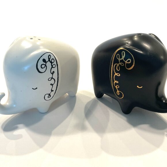 kate spade New York Lenox Black White Elephants Condiment Shakers - Picture 2 of 9